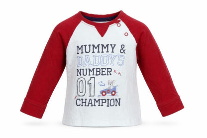 Front view of George boys’ blue basic t-shirt, size 9-12, months - number 1 champion