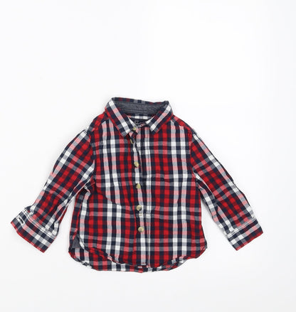 Additional front view of Mini Rebel boys’ blue check basic button-up, size 9-12, months