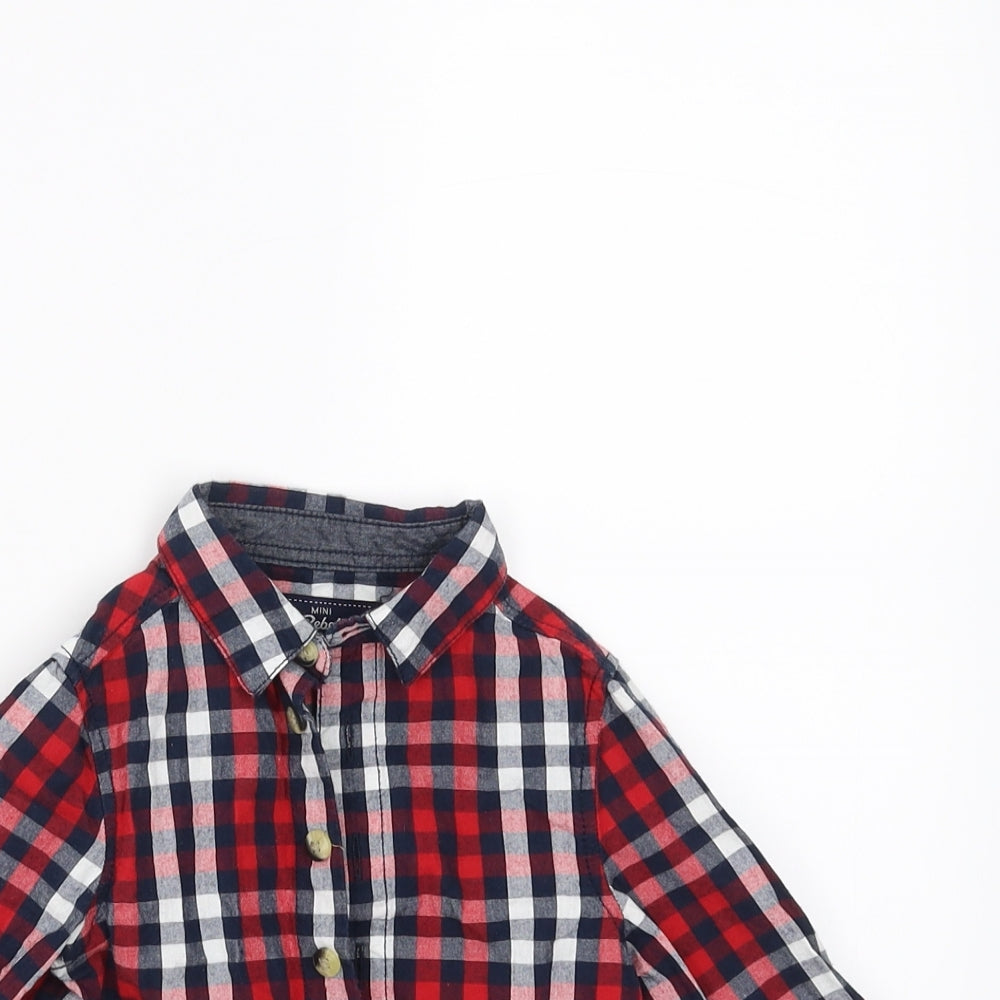 Close-up detail of Mini Rebel boys’ blue check basic button-up, size 9-12, months