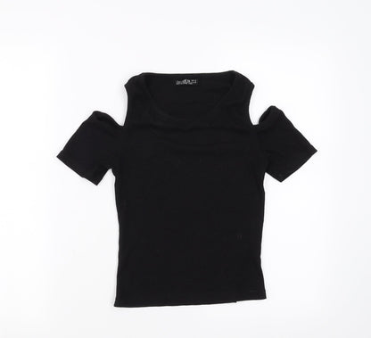 Front view of cotton:on women’s black basic t-shirt, size S, - cold shoulder