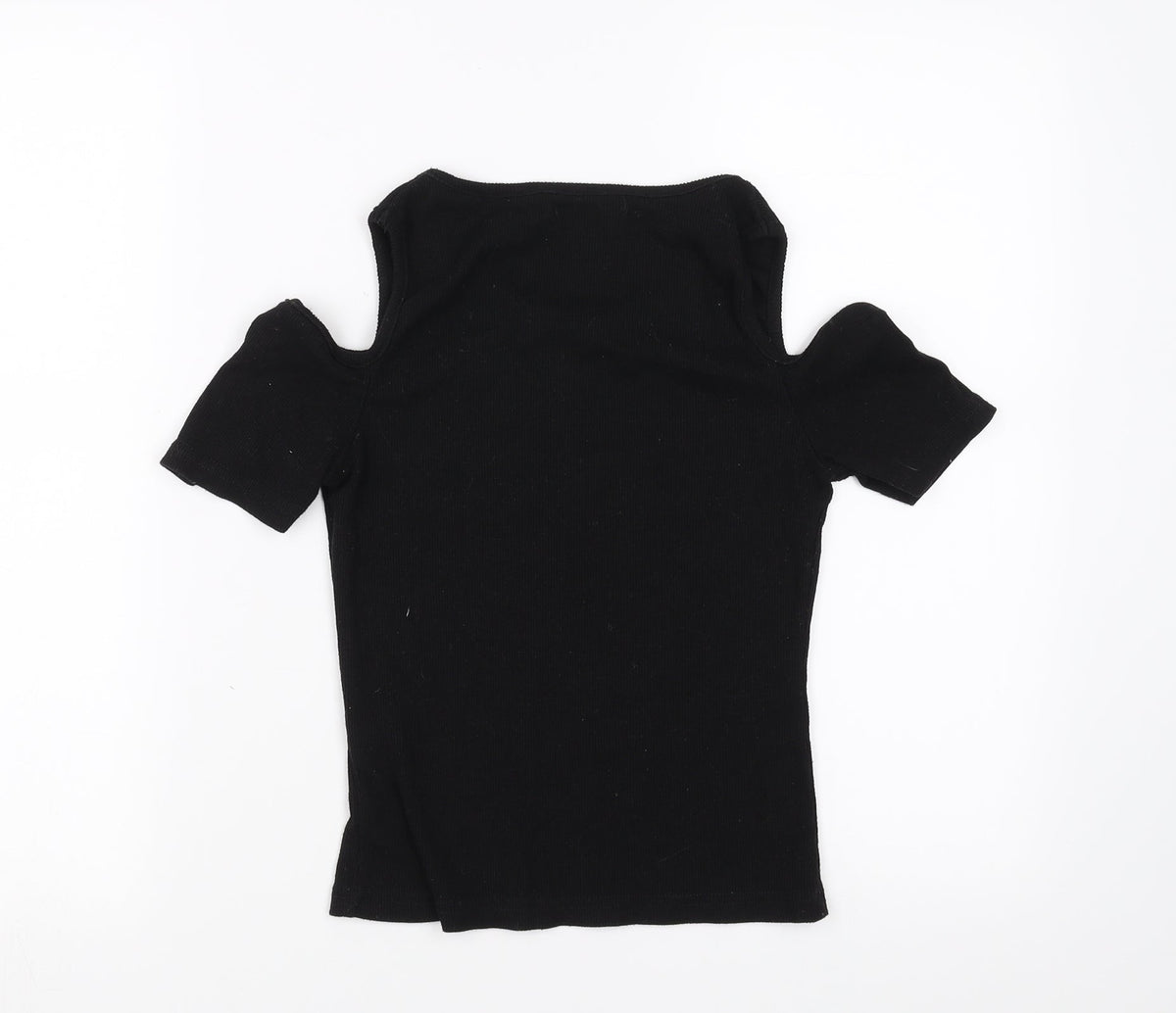 Back view of cotton:on women’s black basic t-shirt, size S, - cold shoulder
