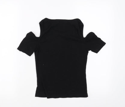 Back view of cotton:on women’s black basic t-shirt, size S, - cold shoulder
