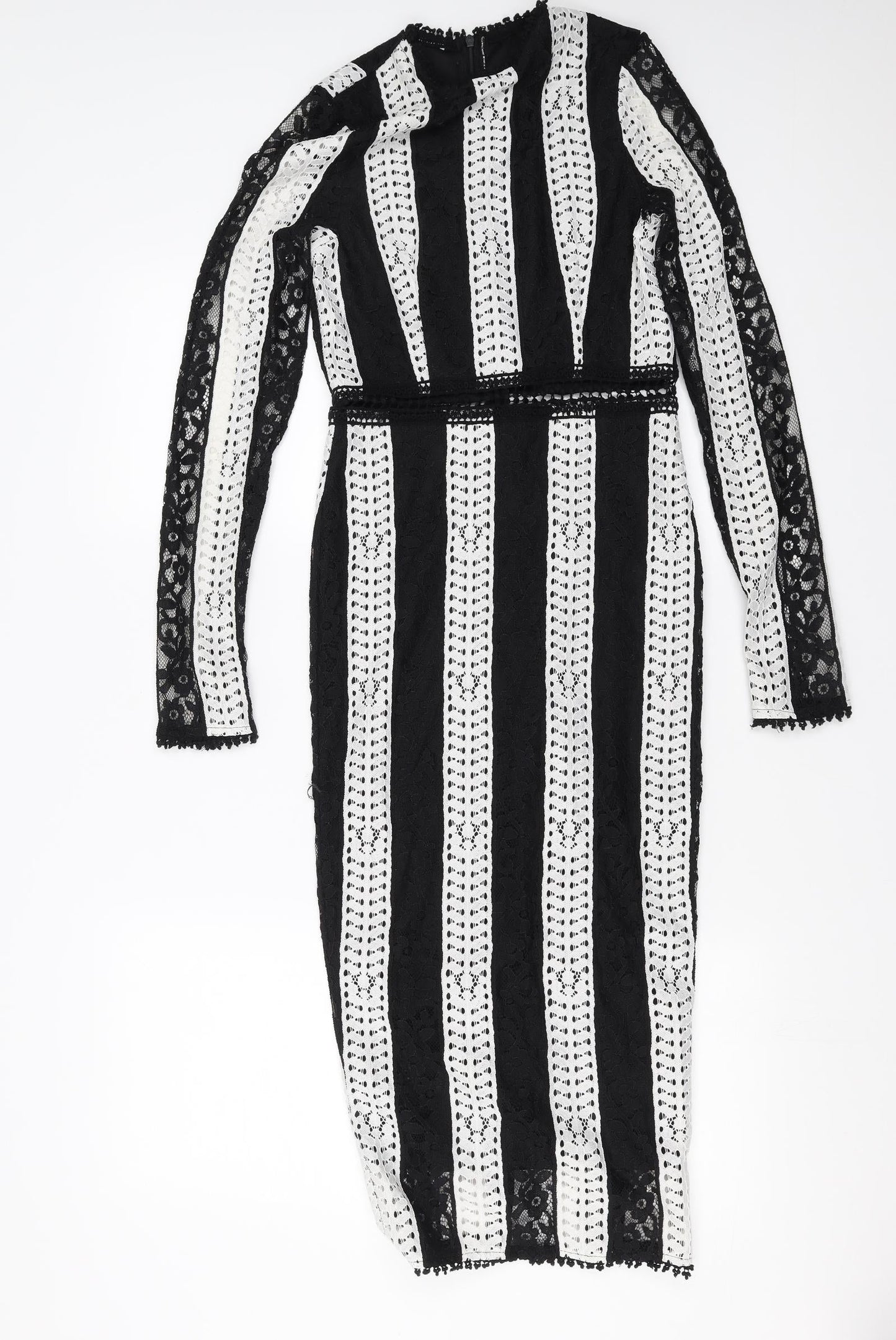 PRETTYLITTLETHING Womens Black Striped  Pencil Dress  Size 4