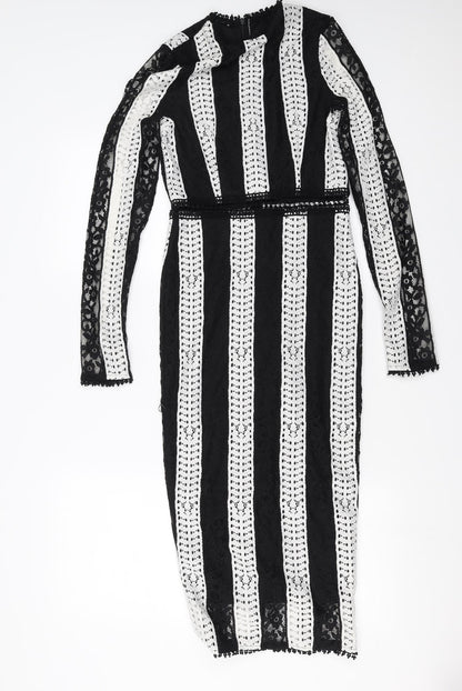 PRETTYLITTLETHING Womens Black Striped  Pencil Dress  Size 4