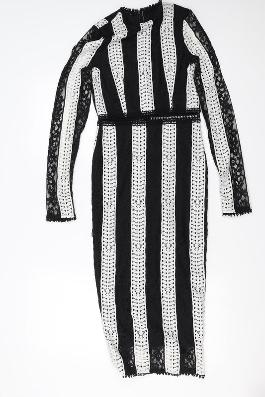 PRETTYLITTLETHING Womens Black Striped  Pencil Dress  Size 4