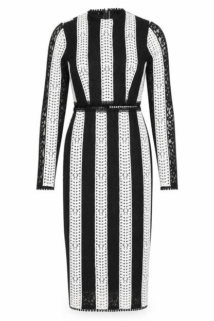PRETTYLITTLETHING Womens Black Striped  Pencil Dress  Size 4