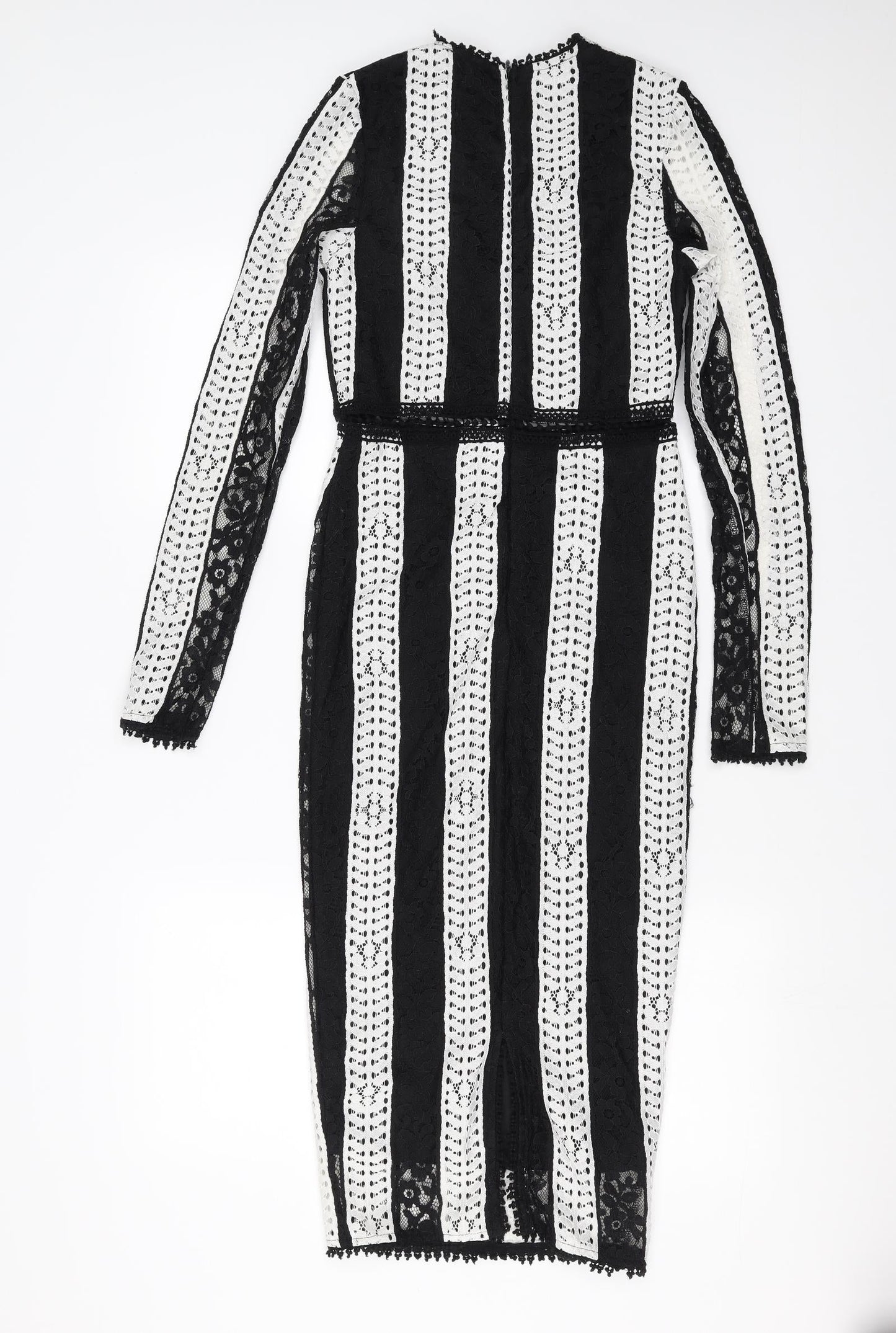 PRETTYLITTLETHING Womens Black Striped  Pencil Dress  Size 4