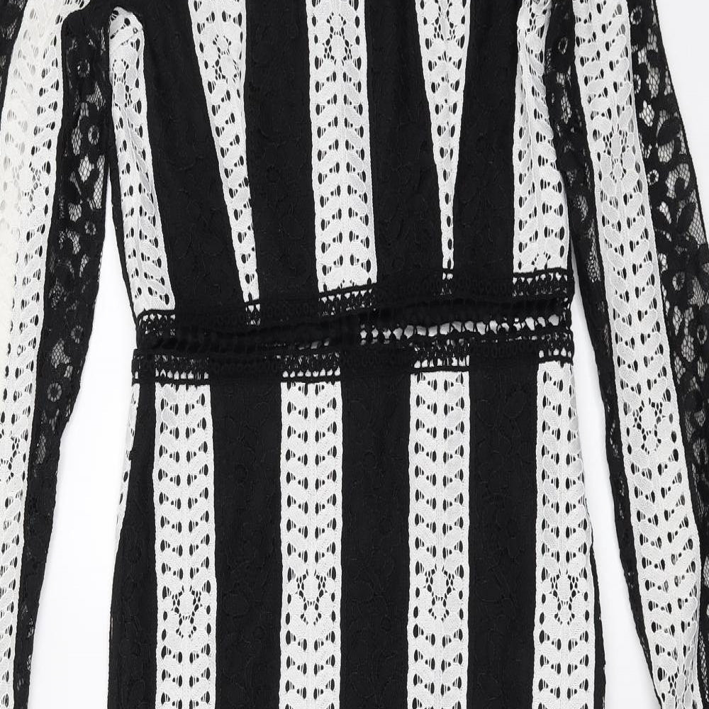 PRETTYLITTLETHING Womens Black Striped  Pencil Dress  Size 4