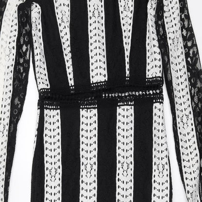 PRETTYLITTLETHING Womens Black Striped  Pencil Dress  Size 4