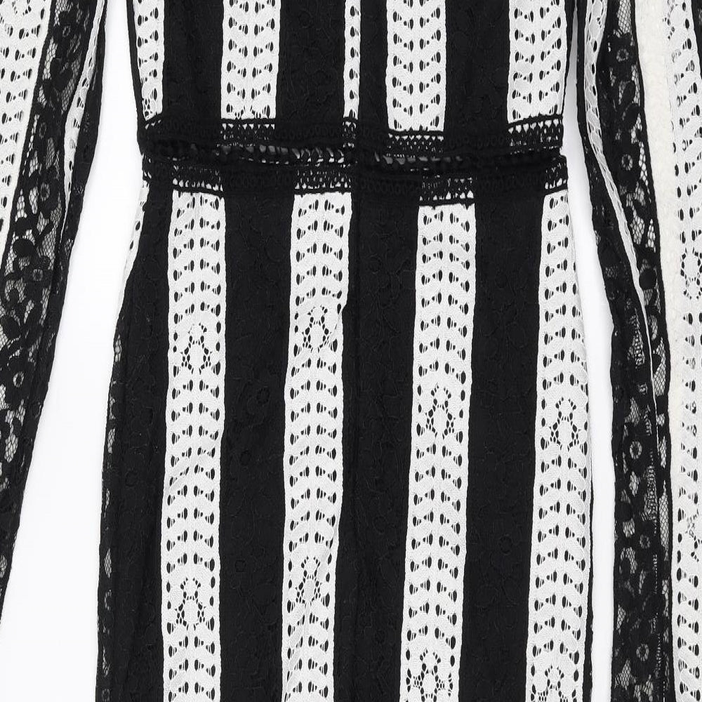 PRETTYLITTLETHING Womens Black Striped  Pencil Dress  Size 4