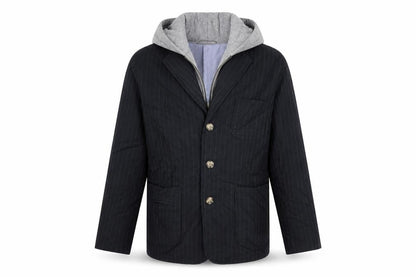 Front view of Gap boys’ blue striped jacket blazer, size L