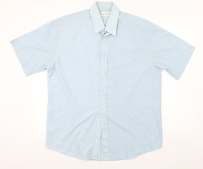 Mens UK Size 16 Marks and Spencer Blue  Button-Up Short Sleeve Casual Shirt