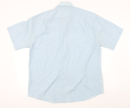 Mens UK Size 16 Marks and Spencer Blue  Button-Up Short Sleeve Casual Shirt