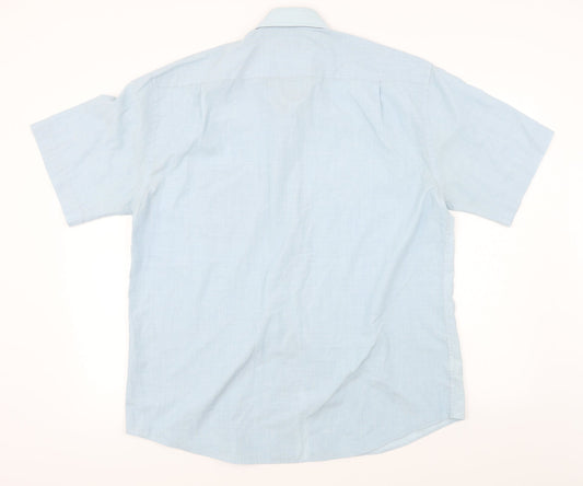 Mens UK Size 16 Marks and Spencer Blue  Button-Up Short Sleeve Casual Shirt