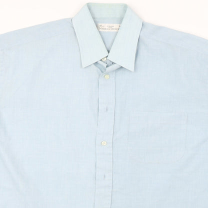 Mens UK Size 16 Marks and Spencer Blue  Button-Up Short Sleeve Casual Shirt