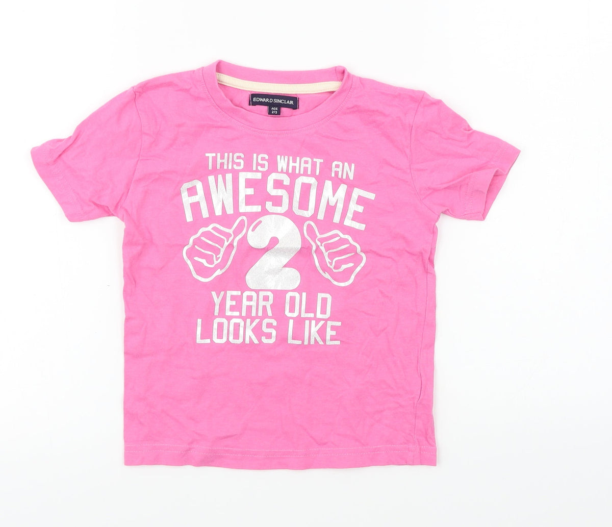 Front view of Edward Sinclair girls’ pink basic t-shirt, size 2-3, years