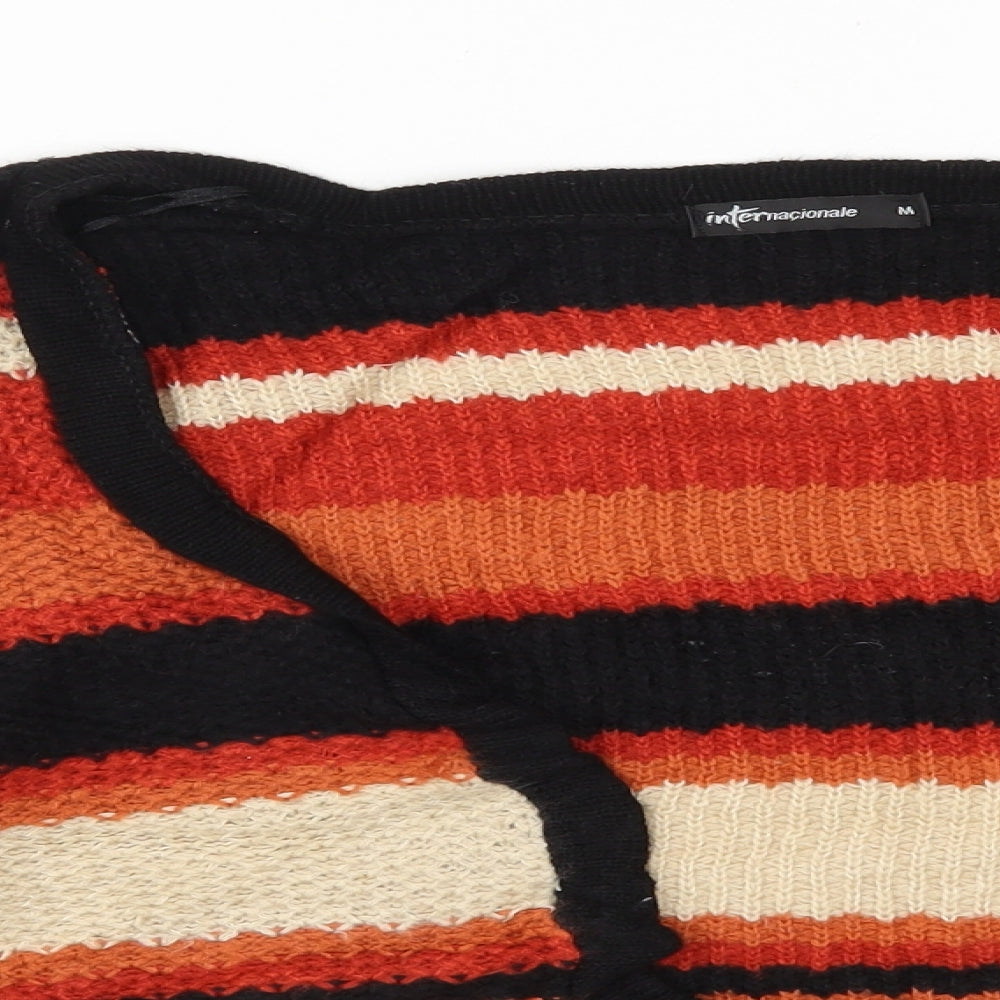 Internationale Womens Red Striped  Cardigan Jumper Size M