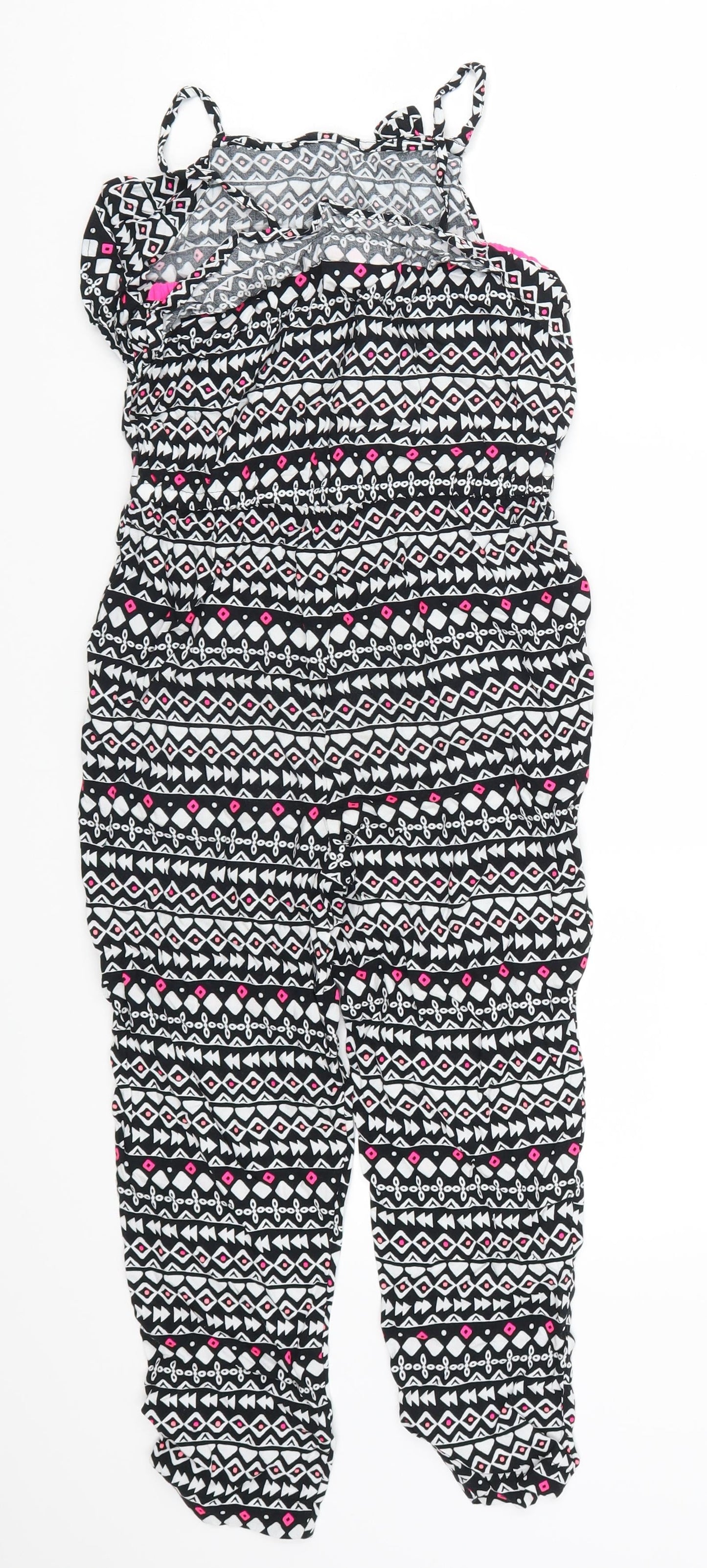 Matalan Girls Black Geometric  Jumpsuit One-Piece Size 8 Years  - Pink