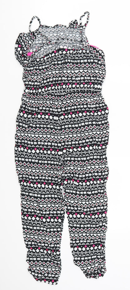 Matalan Girls Black Geometric  Jumpsuit One-Piece Size 8 Years  - Pink