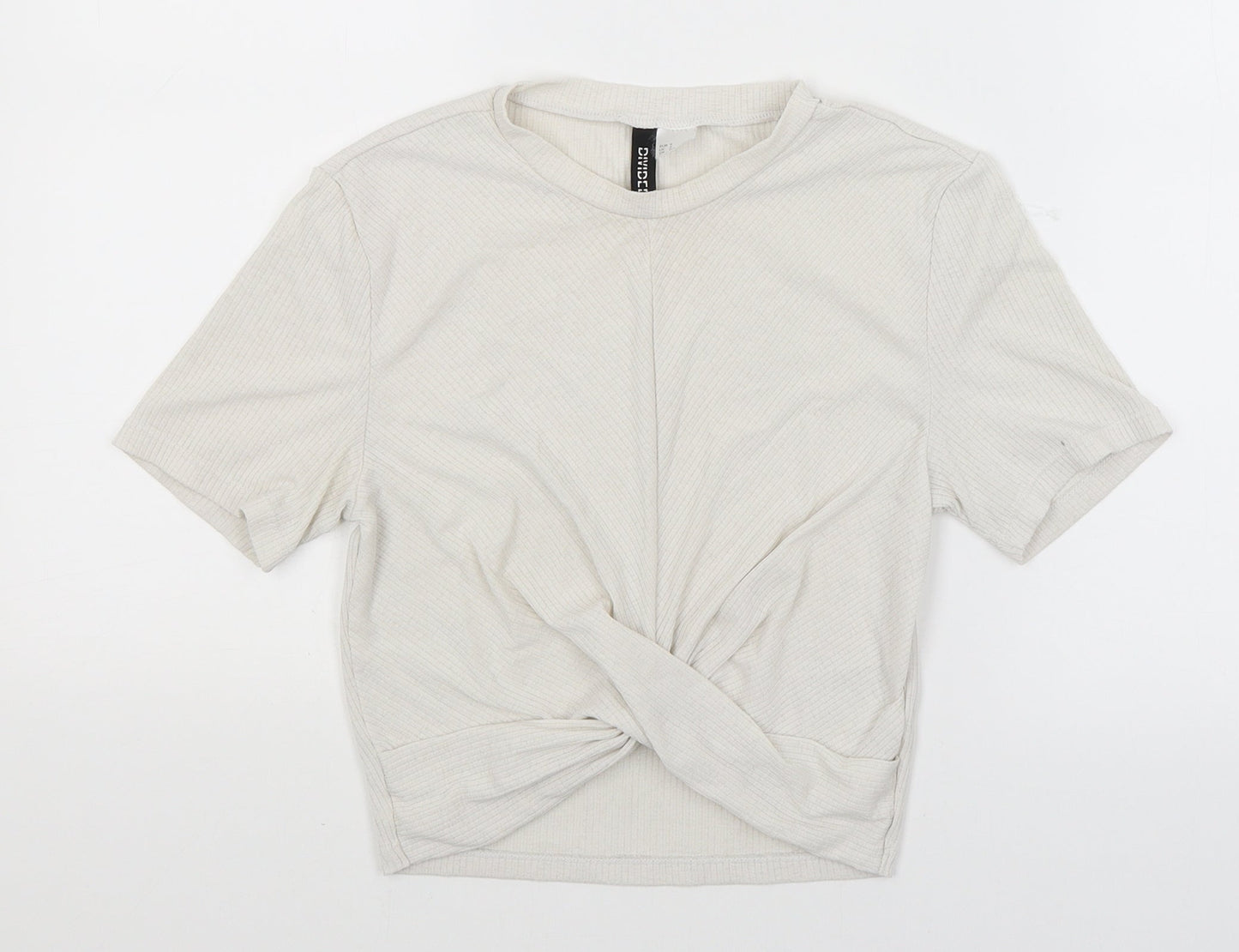 Womens UK Size S Divided Ivory Cropped T-Shirt