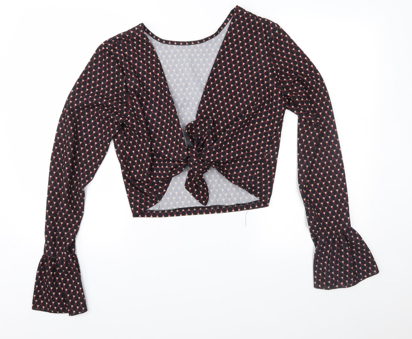 Made in Italy Womens Black Geometric  Cropped Blouse Size 10