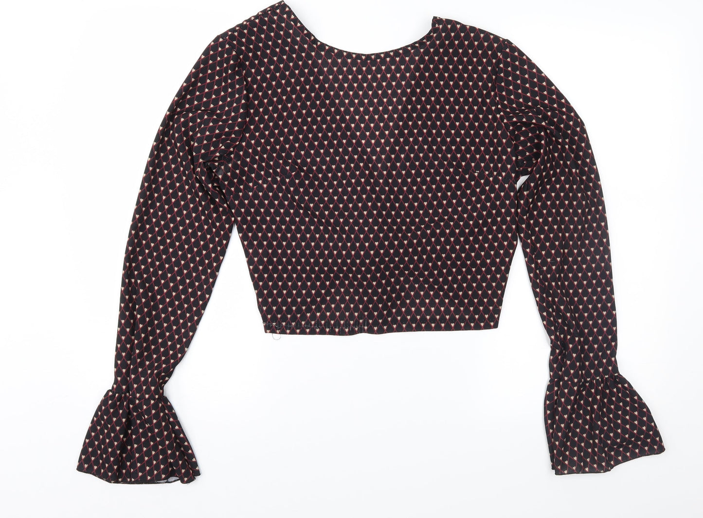 Made in Italy Womens Black Geometric  Cropped Blouse Size 10