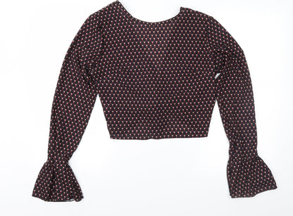 Made in Italy Womens Black Geometric  Cropped Blouse Size 10