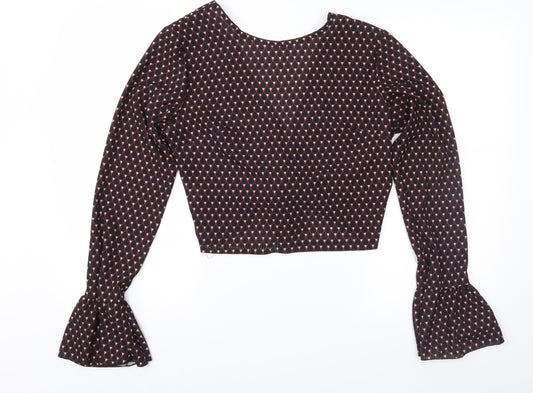 Made in Italy Womens Black Geometric  Cropped Blouse Size 10