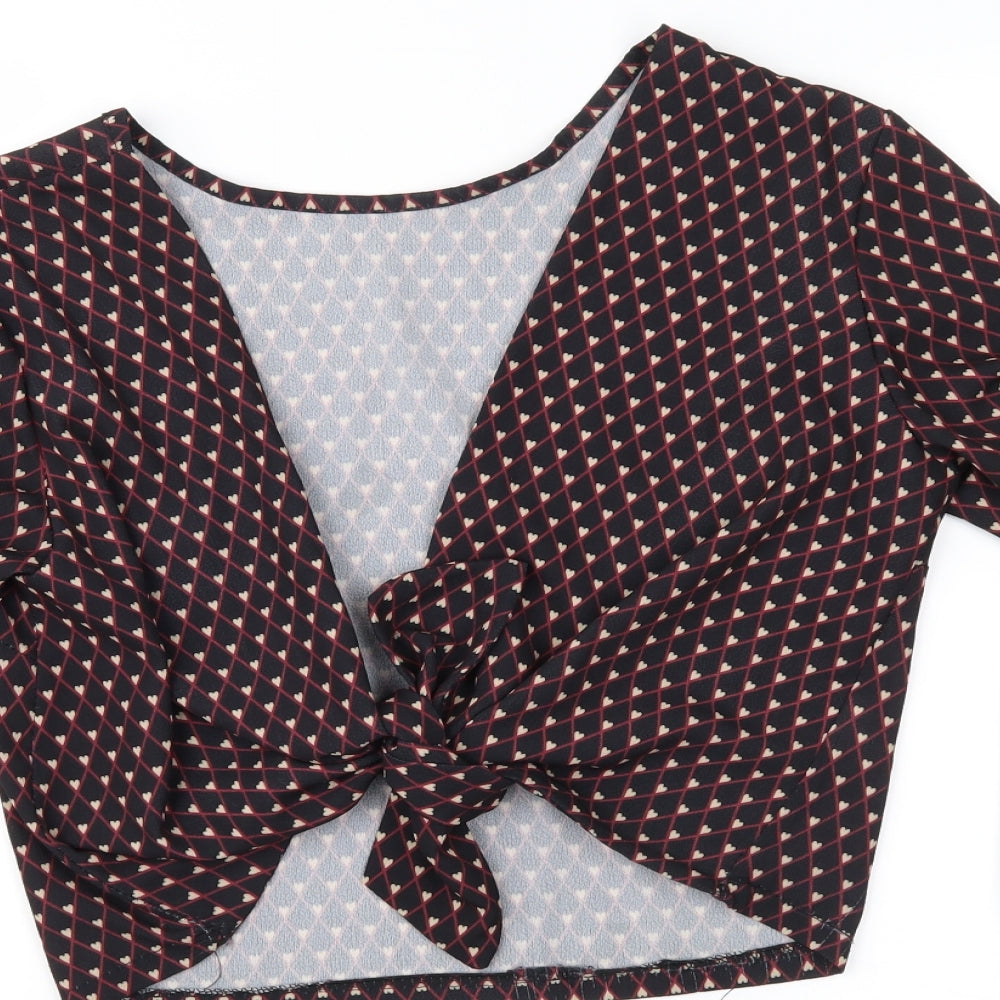Made in Italy Womens Black Geometric  Cropped Blouse Size 10