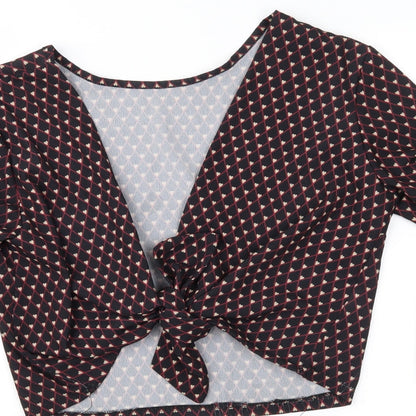 Made in Italy Womens Black Geometric  Cropped Blouse Size 10