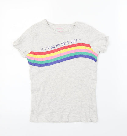 Primark Girls Grey   Basic T-Shirt Size 9-10 Years  - Rainbow