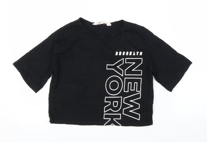 H&M Girls Black   Cropped T-Shirt Size 9 Years
