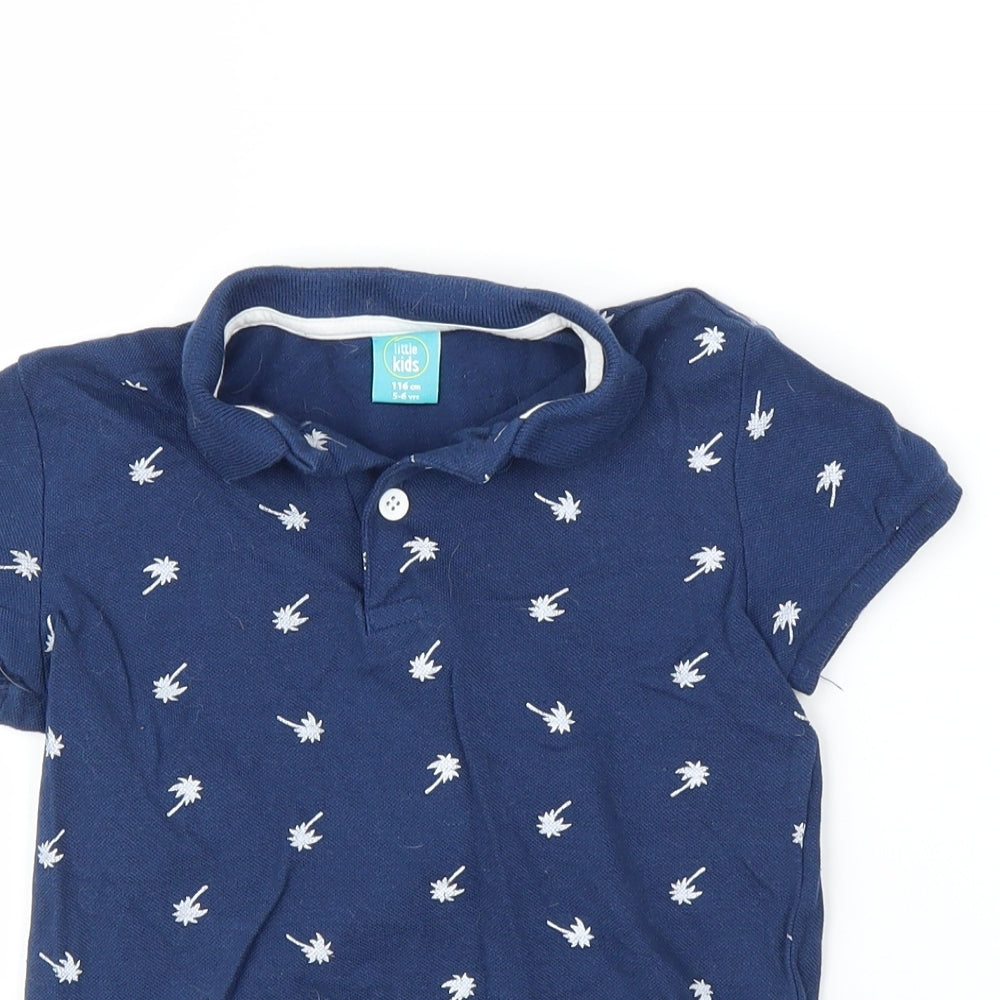 Little Kids Boys Blue   Basic Polo Size 5-6 Years  - Palm trees