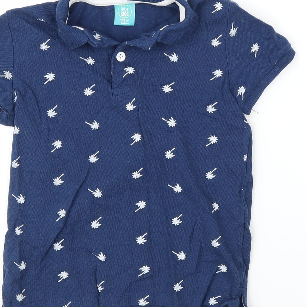 Little Kids Boys Blue   Basic Polo Size 5-6 Years  - Palm trees