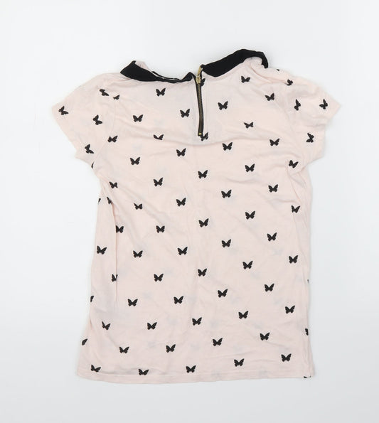 Bershka Womens Pink Animal Print  Basic T-Shirt Size S  - Butterflies