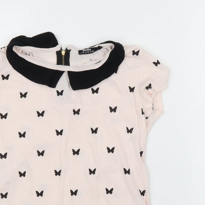 Womens UK Size S Bershka Pink Basic T-Shirt