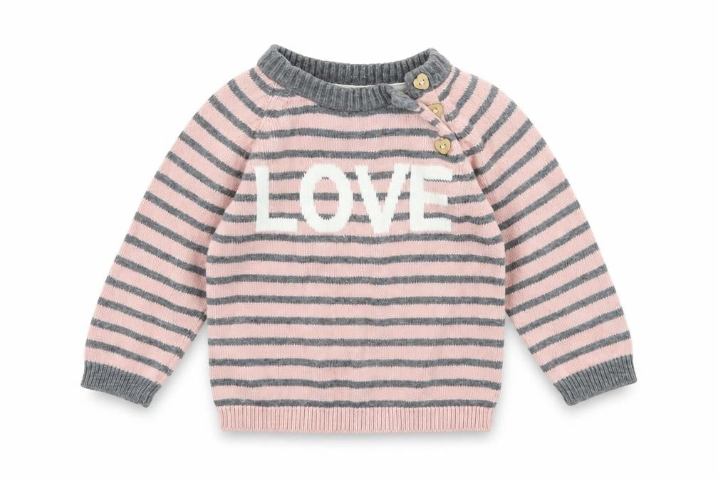 Front view of H&M Baby Pink Striped jumper, size 6-9, Months