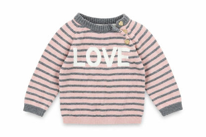 Front view of H&M Baby Pink Striped jumper, size 6-9, Months