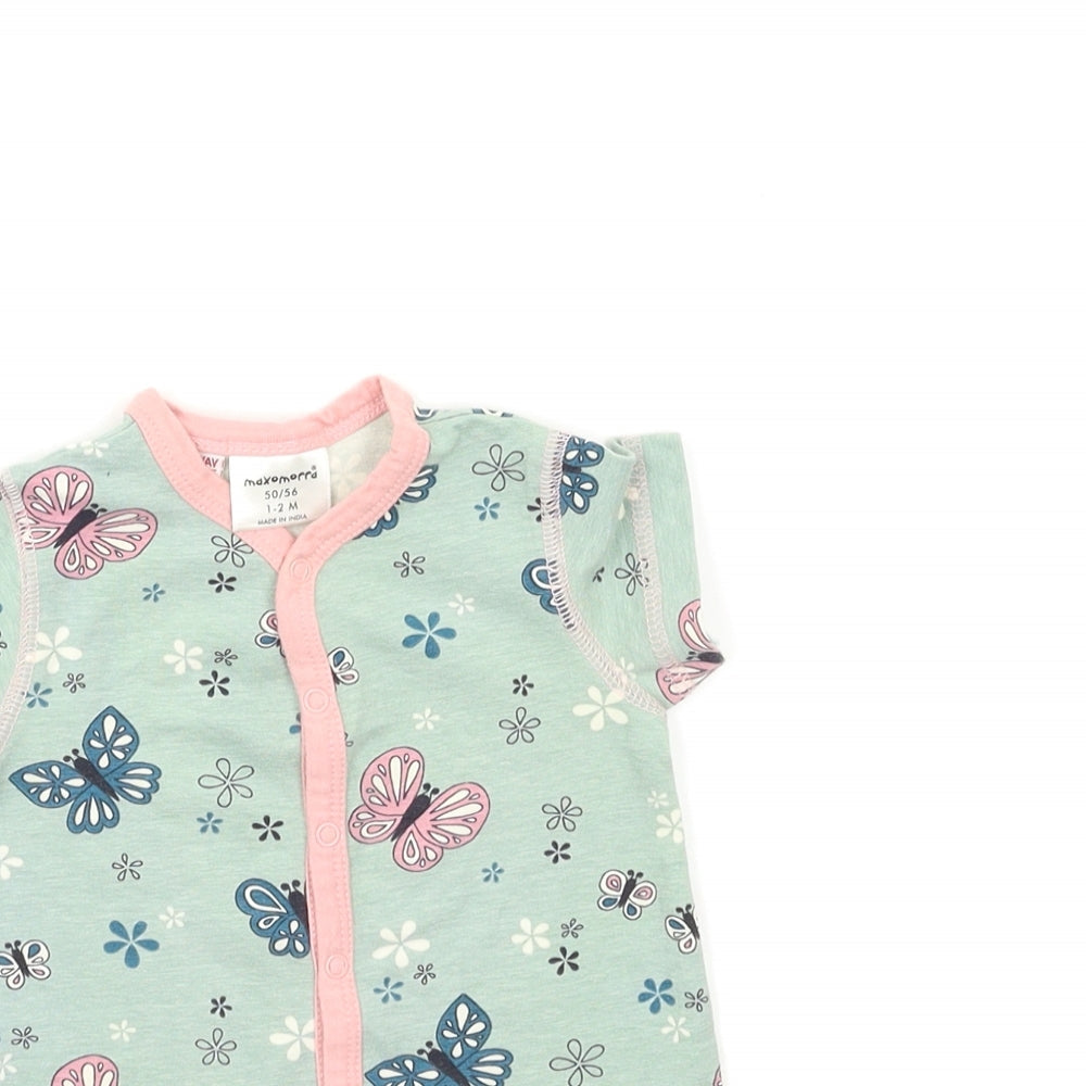 MAXMORRD Baby Green Floral  Babygrow One-Piece Size 0-3 Months
