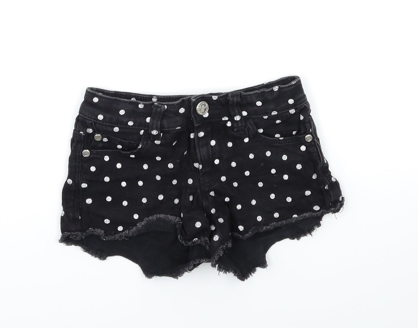 Marks and Spencer Girls Black Polka Dot Denim Hot Pants Shorts Size 5-6 Years