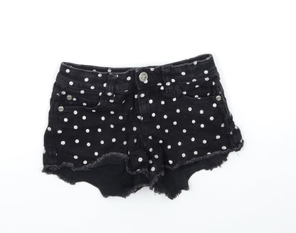 Marks and Spencer Girls Black Polka Dot Denim Hot Pants Shorts Size 5-6 Years
