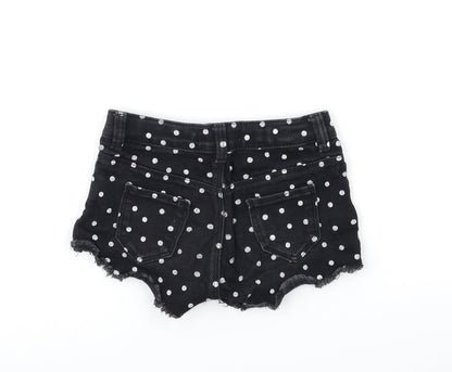 Marks and Spencer Girls Black Polka Dot Denim Hot Pants Shorts Size 5-6 Years
