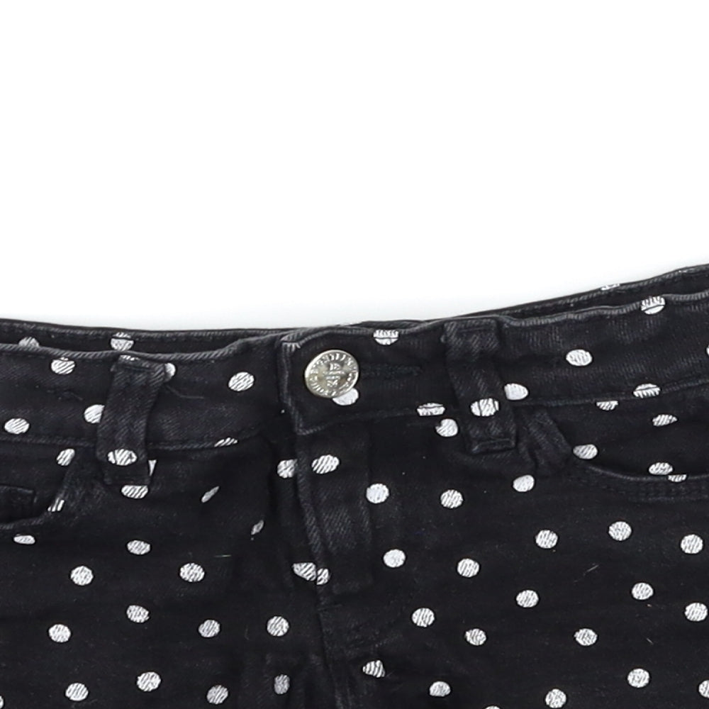 Marks and Spencer Girls Black Polka Dot Denim Hot Pants Shorts Size 5-6 Years