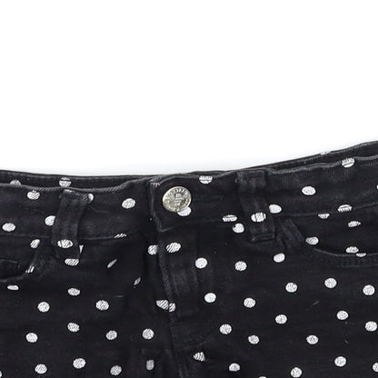 Marks and Spencer Girls Black Polka Dot Denim Hot Pants Shorts Size 5-6 Years