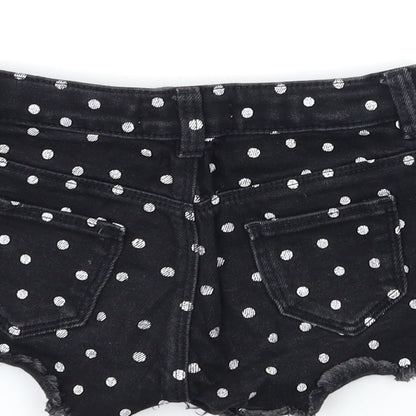 Marks and Spencer Girls Black Polka Dot Denim Hot Pants Shorts Size 5-6 Years