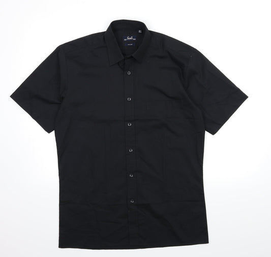 Mens UK Size 14.5 Premier Black  Button-Up Short Sleeve Casual Shirt