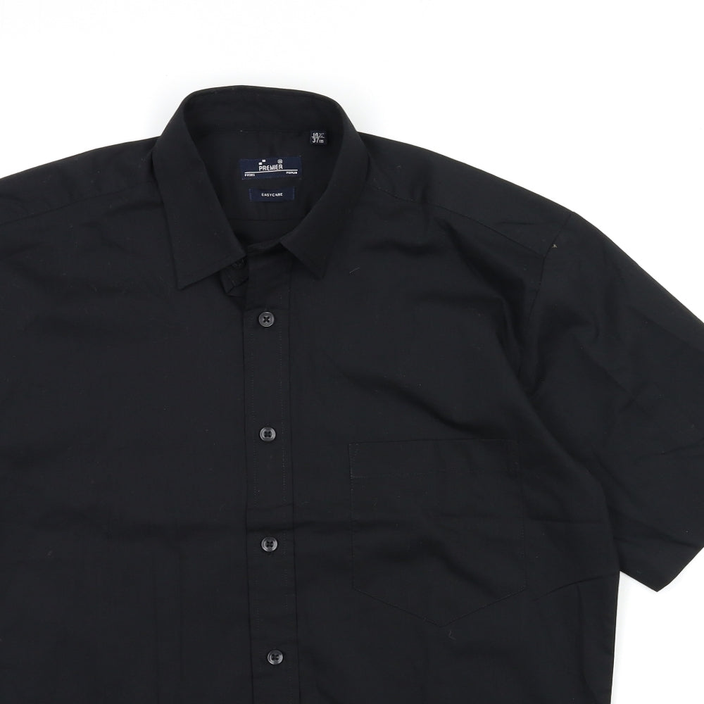 Mens UK Size 14.5 Premier Black  Button-Up Short Sleeve Casual Shirt