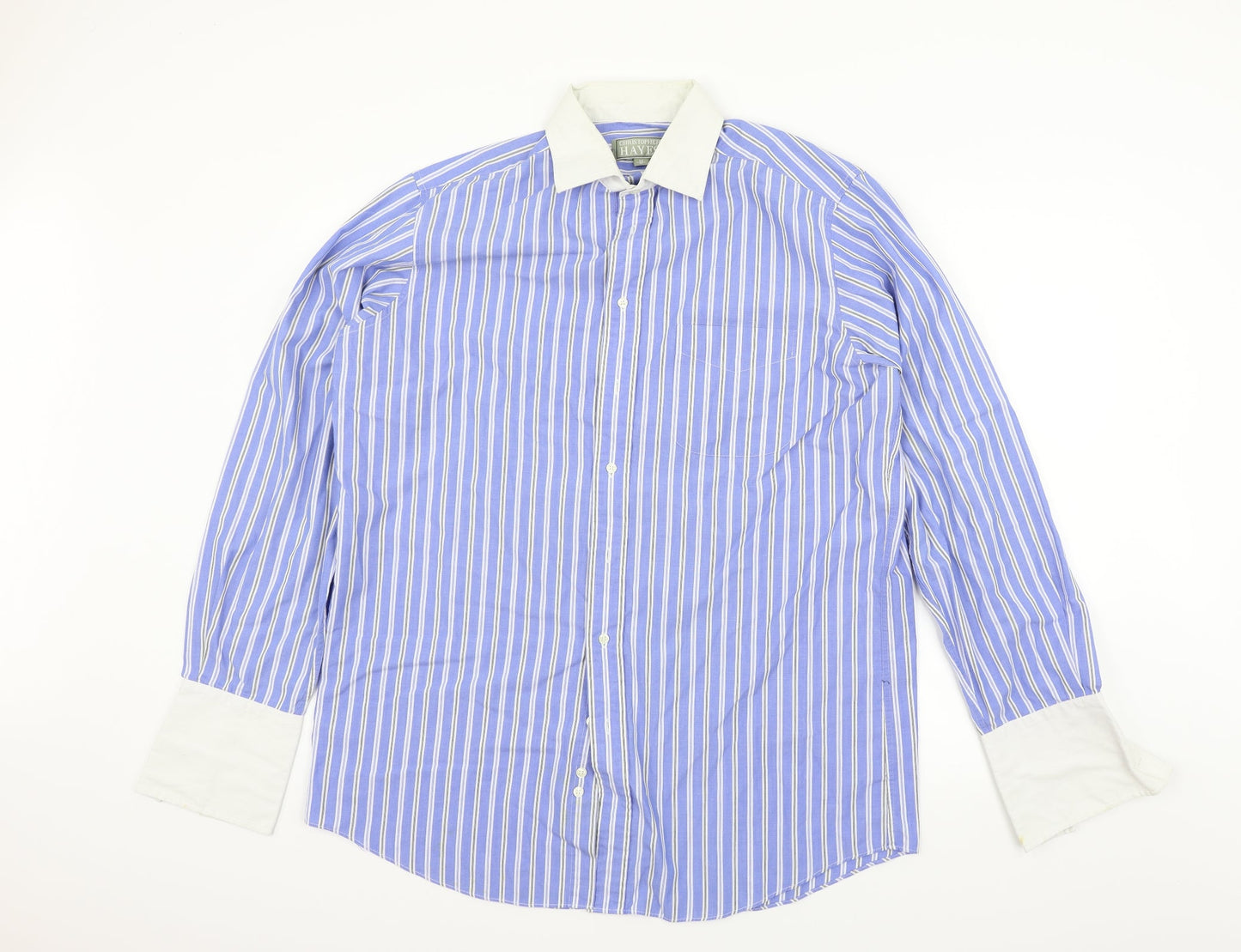 Mens UK Size 16 Christopher hayes Blue  Button-Up Long Sleeve Casual Shirt