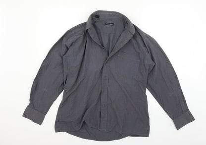 Mens UK Size 15 Pierre Cardin` Grey  Button-Up Long Sleeve Casual Shirt