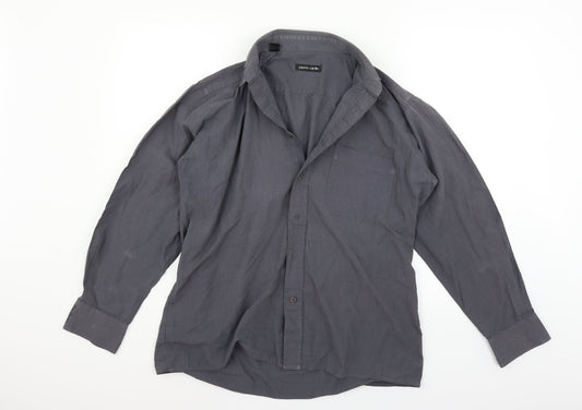 Mens UK Size 15 Pierre Cardin` Grey  Button-Up Long Sleeve Casual Shirt